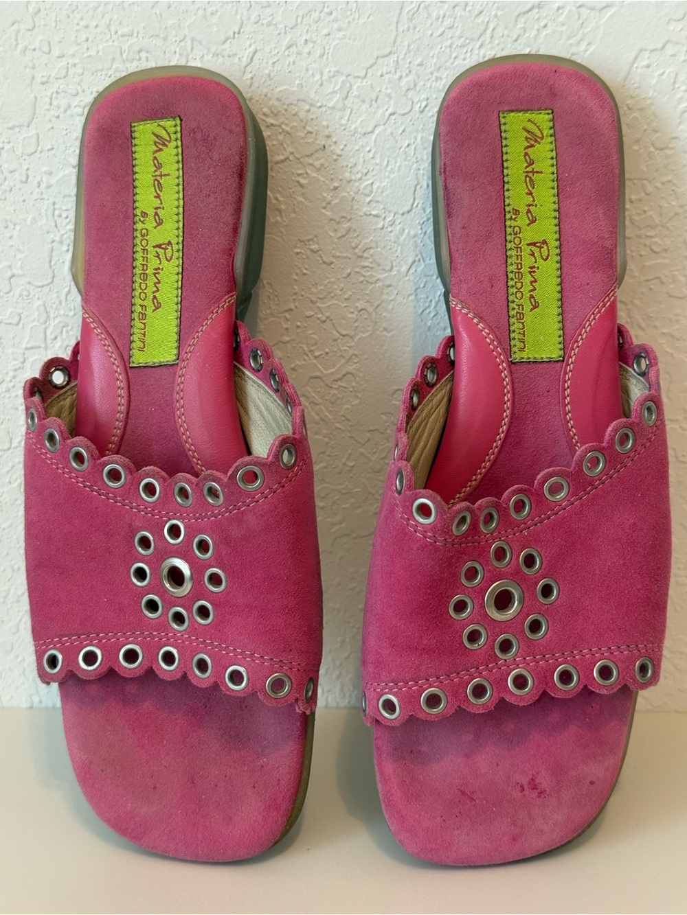 Materia Prima Pink Suede Eyelet Slide Sandals